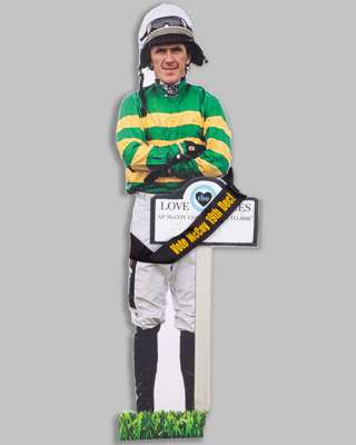 Signed life-size cardboard cut-out of A P McCoy for the jockey's countdown to 4,000 winners
