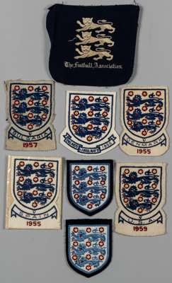 Four England International shirt badges, 
 comprising Spain, 1955, Denmark, 1955, Bulgaria, 1957, U.S.A., England 'B' v Yugoslavia 'B' International b