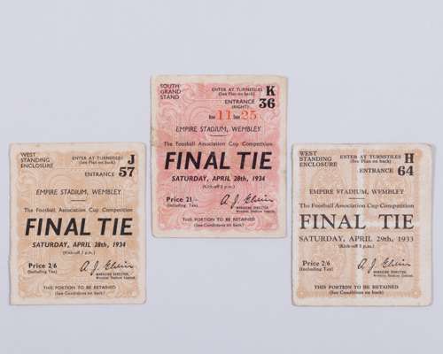 Three F.A.Cup Final ticket stubs, 1933 and 1934