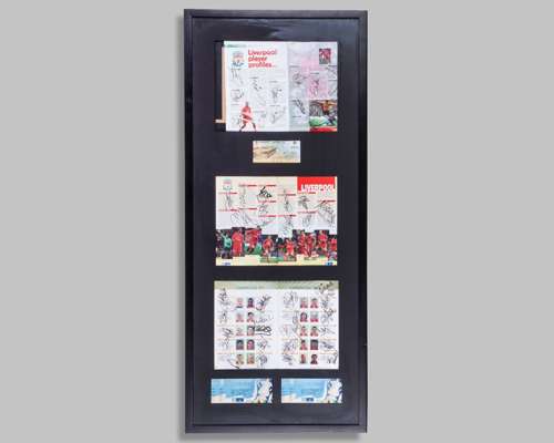 Liverpool 2001 Cup Finals autographed programmes and tickets display