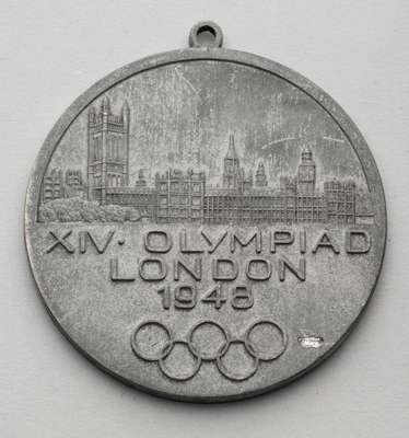 London 1948 Olympic Games large commemorative version of the participation medal with ring suspension,
 after the design B. Mackennal, struck by John 