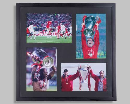 Four autographed Liverpool photographs display