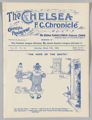 F.A. Cup semi-final programme Bristol City v Derby County played at Chelsea FC (Stamford Bridge) 27th March 1909,
 ex bound volume