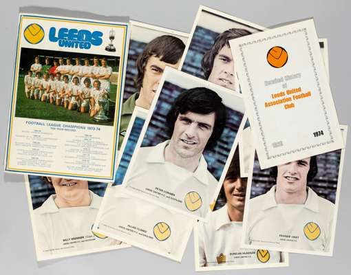 Leeds United Football League Champions player profile cards 1973-74,
 contained in a sleeve with team image on the front and facsimile player signatur