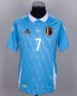 Kevin De Bruyne blue and white No.7 Belgium v. Ukraine short-sleeved shirt, 2024