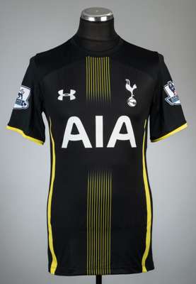 Harry Kane black Tottenham Hotspur no.18 away jersey, season 2014-15,
 Under Armour, short-sleeved, with BARCLAYS PREMIER LEAGUE sleeve badges, club c
