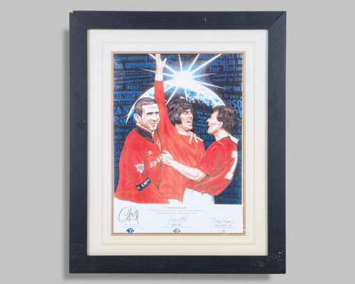 A Seventh Heaven autographed by George Best, Eric Cantona and Bryan Robson print
