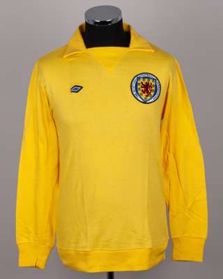 Yellow No.13 Scotland v. Northern Ireland match issued goalkeepers shirt, 1975