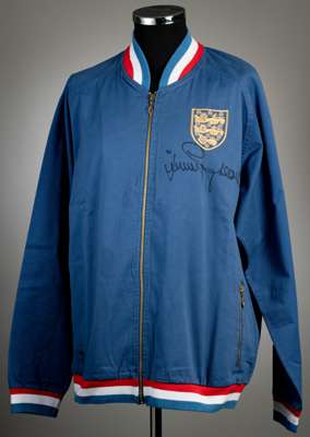 Jimmy Greaves signed England 1966 World Cup retro tracksuit top,
 Umbro, long-sleeved with zip, with embroidered England emblem, bearing Umbro neck la