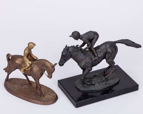 David Cornell bronze of a racehorse & jockey titled Champion Finish