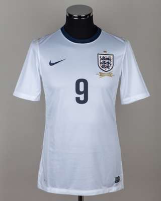 Adam Lallana white No.9 England short sleeved shirt v Chile, 15th November 2013
