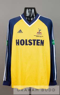 Ben Thatcher yellow and navy Tottenham Hotspur Worthington Cup Final no.18 jersey v Blackburn at Millennium Stadium, 24th February 2002,
 long-sleeved
