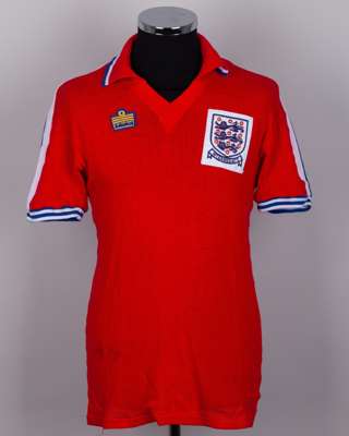 Kenny Sansom red airtex No.3 England v. Bulgaria Intermediate match worn shirt, 1979