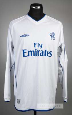 Jimmy Floyd Hasselbaink signed white Chelsea no.9 away jersey v Viking Stavanger in the UEFA Cup first round second leg at Viking Stadion on 3rd Octob
