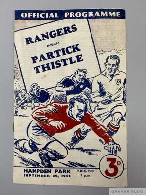 Rangers v. Partick Thistle Glasgow Cup Final match programme, 29th September 1952
  signs of folds, some creasing and slight staining