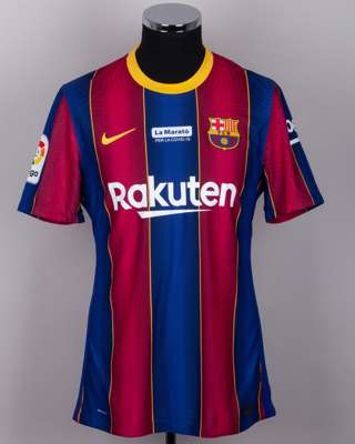 Lionel Messi garnet and blue No.10 Barcelona v. Valencia short-sleeved shirt, 2020