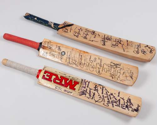 Three India autographed cricket bats