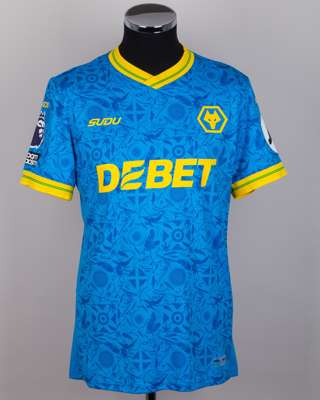 Yerson Mosquera blue and yellow No.15 Wolves short-sleeved shirt