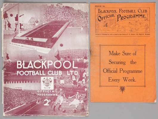 Two Blackpool programmes,

v Barnsley 7th February 1925 (FL Div 2) and Preston N.E. 2nd April 1938 FL Div 1)