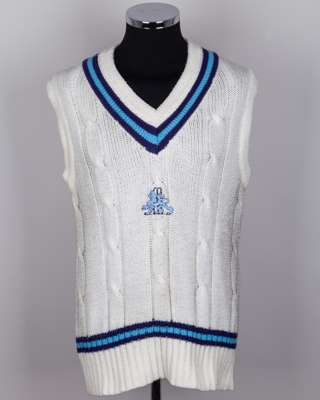 England Cricket white match worn V-neck sleeveless sweater