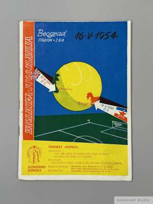 Yugoslavia v England programme for match played in Belgrade on 16th May 1954, 
 this is the official stadium edition issued by the Yugoslav Football F