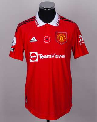 Donny Van De Beek red No.34 Manchester United issued short-sleeved shirt, 2022-23