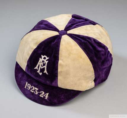 Tom Wilson purple and white Football Association trial cap, 1923-24
 the quartered velvet cap embroidered FA and dated 1923-24

 The following lots 90