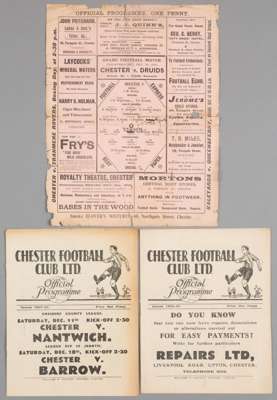 Three Chester home programmes,

v Druids (Grand Football Match) 25th December 1907, and two FL Div Three North fixtures v Rochdale 2nd January 1937 an