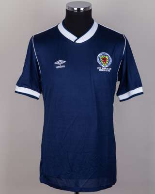Paul McStay blue No.11 Scotland v. Uruguay World Cup short-sleeved shirt, 1986