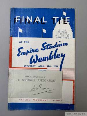 F.A.Cup Final programme Arsenal v. Sheffield United, 25th April 1936
 played at Wembley with F.A. compliment slip, (2)

  Team page loose