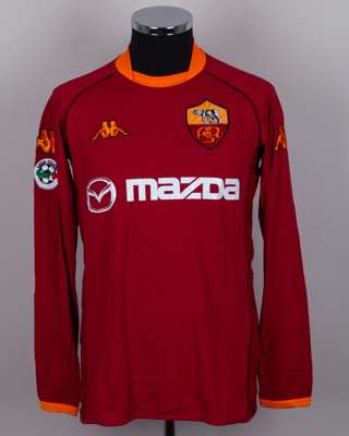 Francesco Totti maroon and orange No.10 Roma autographed long-sleeved shirt