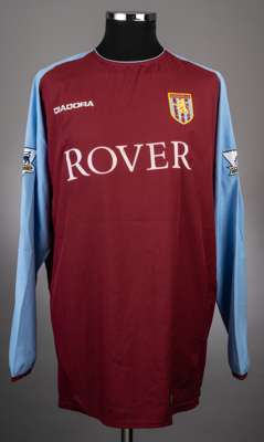 Peter Crouch claret and blue No.16 Aston Villa long-sleeved jersey, 2003-04, 
 Diadora, XL, with crew-neck collar and embroidered cloth badge inscribe