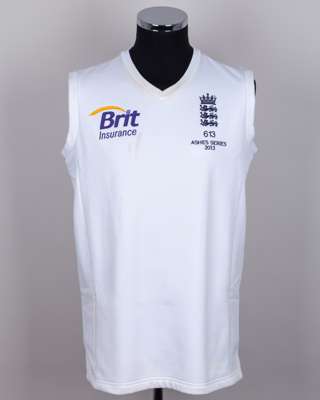 James Anderson England v. Australia Ashes series white sleeveless jumper, 2013