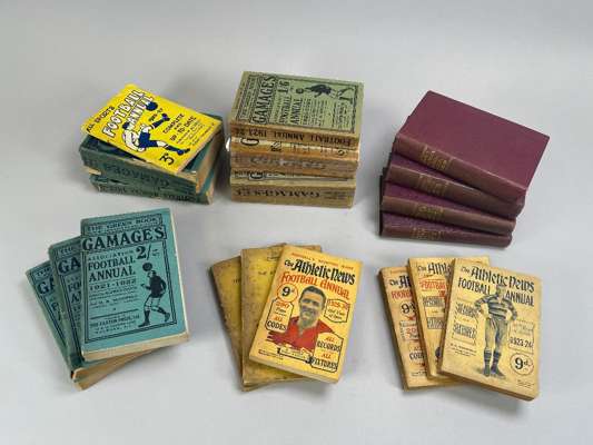 A collection of Gamage's Association Football Annuals from 1909/10 to 1928/29 and other Athletic News football annuals (19)