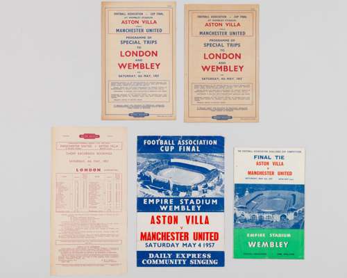 Aston Villa 1957 F.A.Cup final, two railway time tables, another, two railway tickets