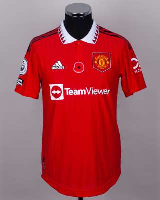 Anthony Elanga red No.36 Manchester United issued short-sleeved shirt, 2022-23