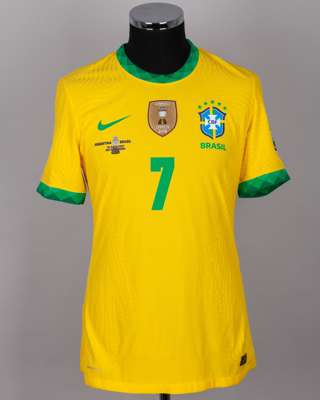 Richarlison yellow No.7 Brazil v. Argentina Copa America Final short-sleeved shirt, 2021