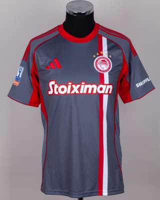 Mehdi Taremi grey No.99 Olympiacos match worn autographed short-sleeved shirt, 2025