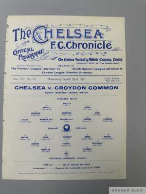 Chelsea v. Croydon Common single-sheet match programme, 22nd March 1911

  Ex bound volume