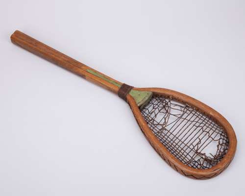 A rare late French Brouaye tilt-head Real tennis racquet, c.1870s