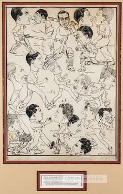 Kerwin Maegraith (Australian, 1903-70) original bodyline caricature artwork of the M.C.C. squad and management tour to Australia, 1932.
 Pen and ink d