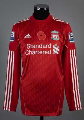Nathan Eccleston red No.36 Liverpool v. Swansea match issued long-sleeved jersey, 2011-12, 
 Adidas, L, with crew-neck collar and printed badge also w