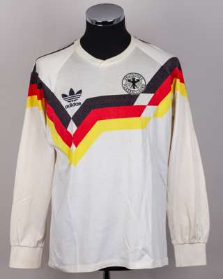 White, black, red and yellow No.4 Germany long-sleeved shirt, 1988-91