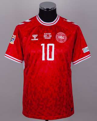 Christian Eriksen red No.10 Denmark v. Switzerland short-sleeved shirt, 2024