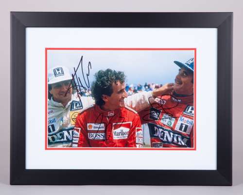 “Laughing friends” Framed Print Signed by Nigel Mansell, Alain Prost & Nelson Piquet