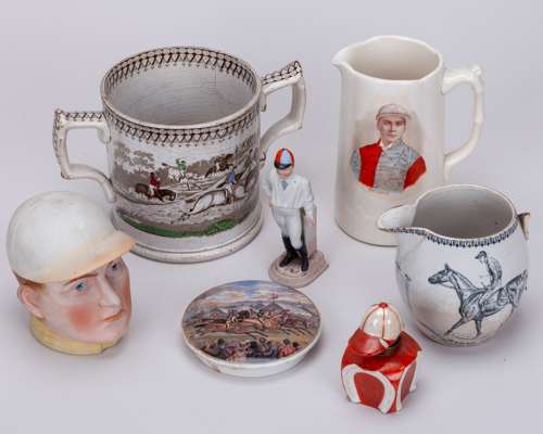 Victorian pottery depicting horse racing