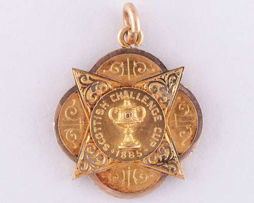 A yellow-metal and enamel Scottish Cup Winners medal, 1885