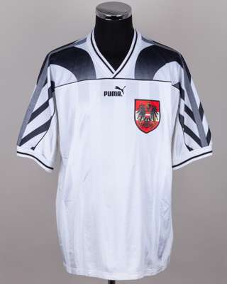Heimo Pfeifenberger white and black No.7 Austria v. Republic of Ireland shirt, 1995
