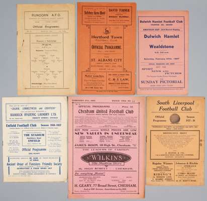 Excellent selection of non-league programmes 1920-30s,
 includes Runcorn v Stalybridge 21st March 1925; Hertford v St Albans City, Hertfordshire Chari
