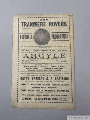Tranmere Rovers v Eccles Borough 1913-14 programme, 
 for match played on 16th February 1914 in the Lancashire Combination, this was the first season 